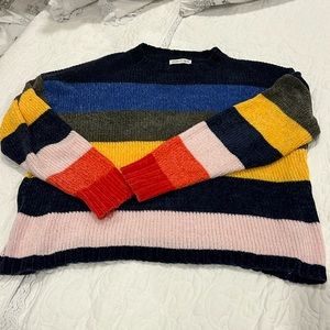 Colorful striped velour crew neck sweater